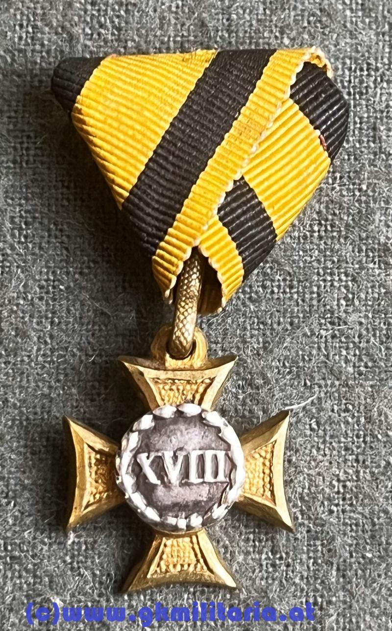 k.u.k. Militärdienstzeichen für XVIII Jahre für Mannschaften und Unteroffiziere - MINIATUR!! RARITÄT!!