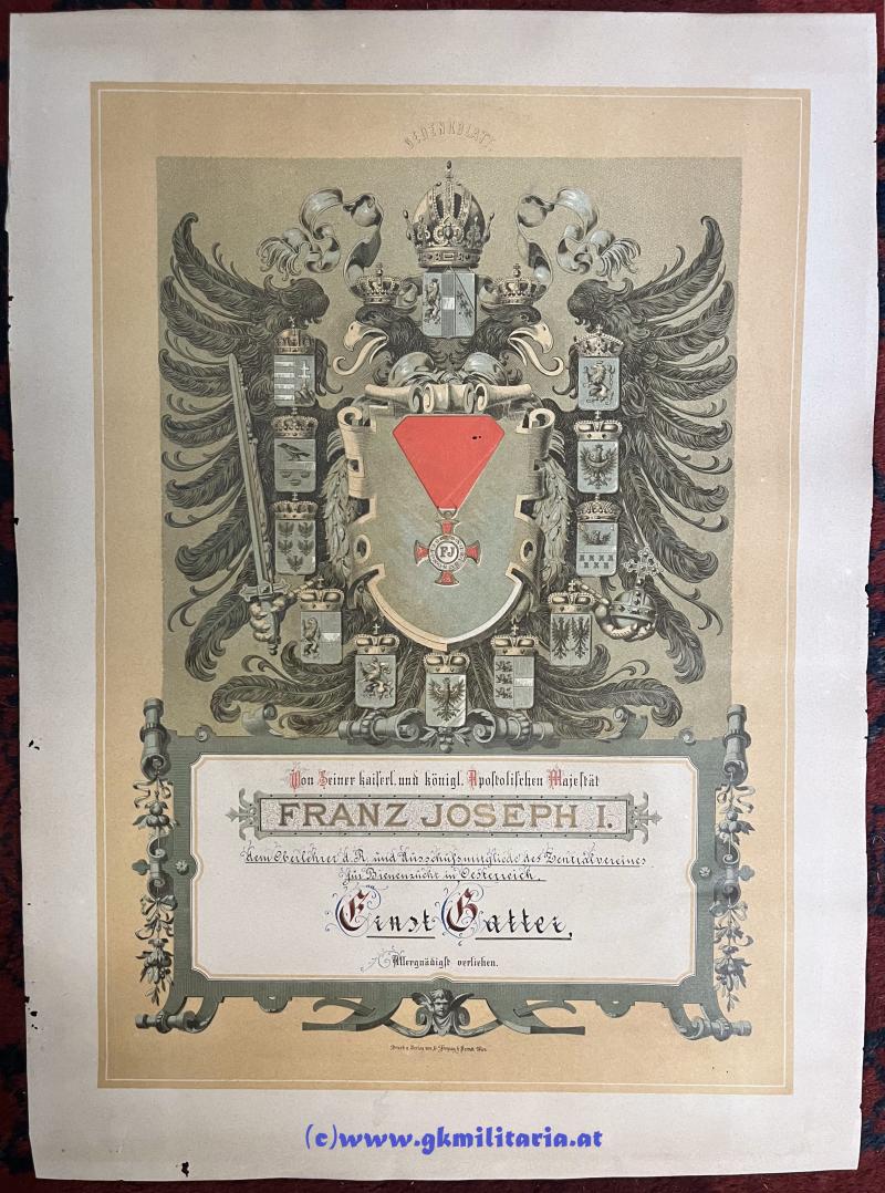 Gedenkblatt/Schmuck-Urkunde zum Goldenen Verdienstkreuz für Oberlehrer Ernst Gatter!