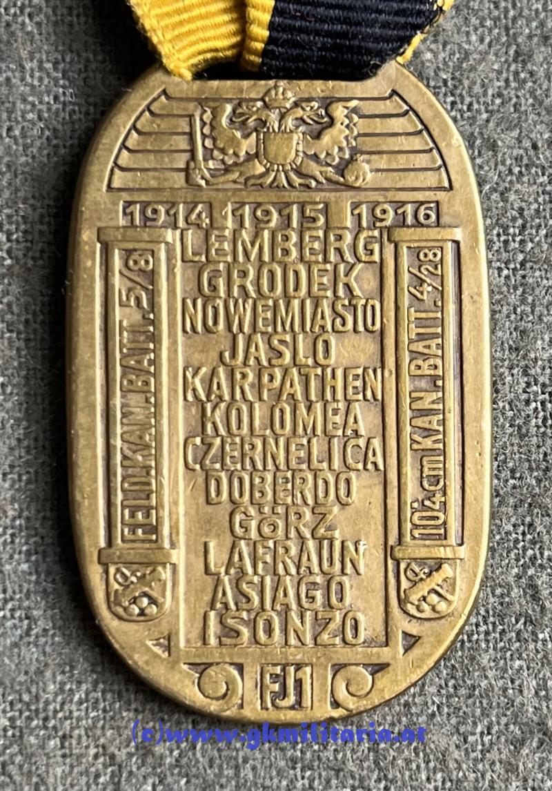 k.u.k. Plakette Sancta Barbara - Feldkanonen-Batterie 5/8 - 10,4cm Kanonen-Batterie 4/28 - Asiago/Görz/Isonzo!!
