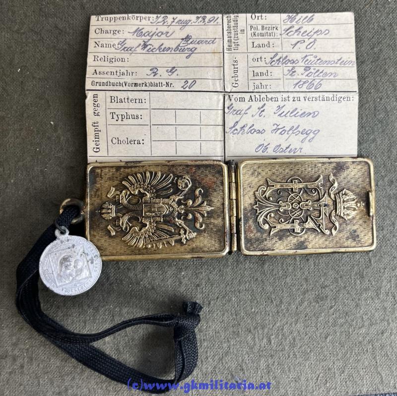 k.u.k. Erkennungsmarke für Offiziere - Kaiser FJ I. - Major Eduard Graf von Wickenburg Inf. Reg. Nr.7/Inf. Reg. 91 !!