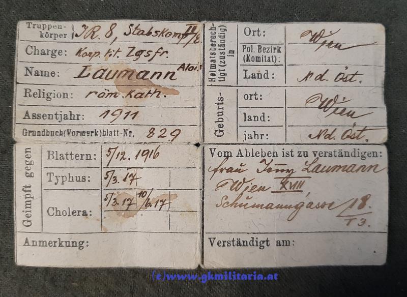 k.u.k. Erkennungsmarke - Mährisches Infanterie-Regiment Nr. 8