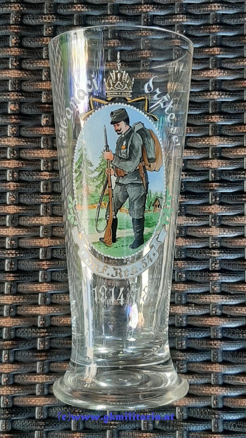 Regiments-Glas k.u.k. Infanterie-Regiment Nr. 54 1914-1918 - Ölmütz/Jägerndorf!! - Sehr Selten!!