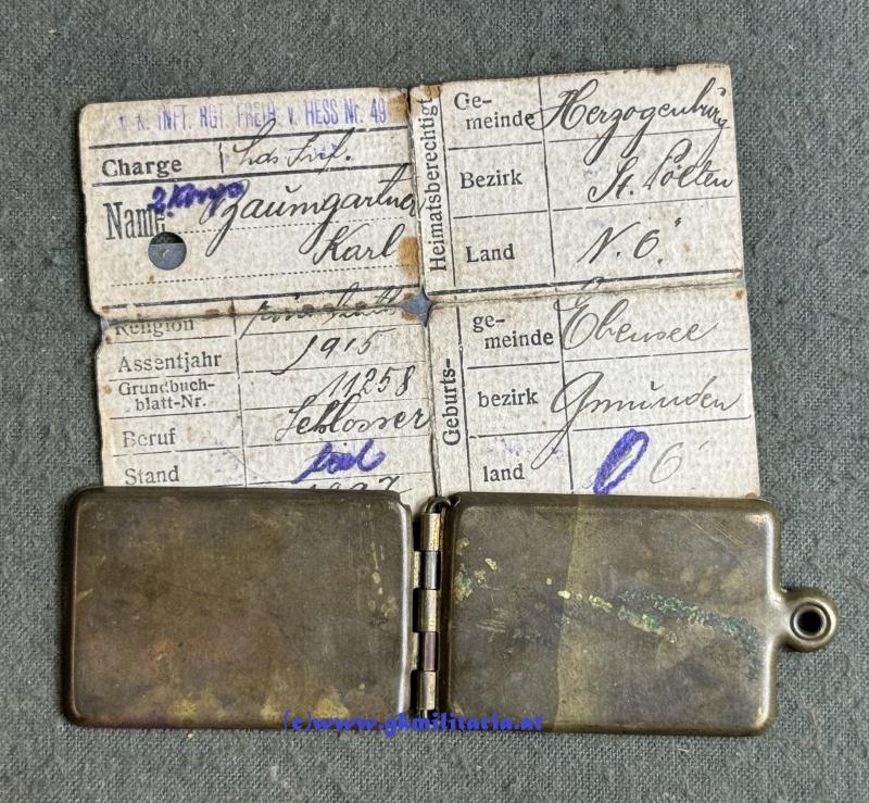 k.u.k. Legitimation/Erkennungsmarke - Infanterie - Regiment