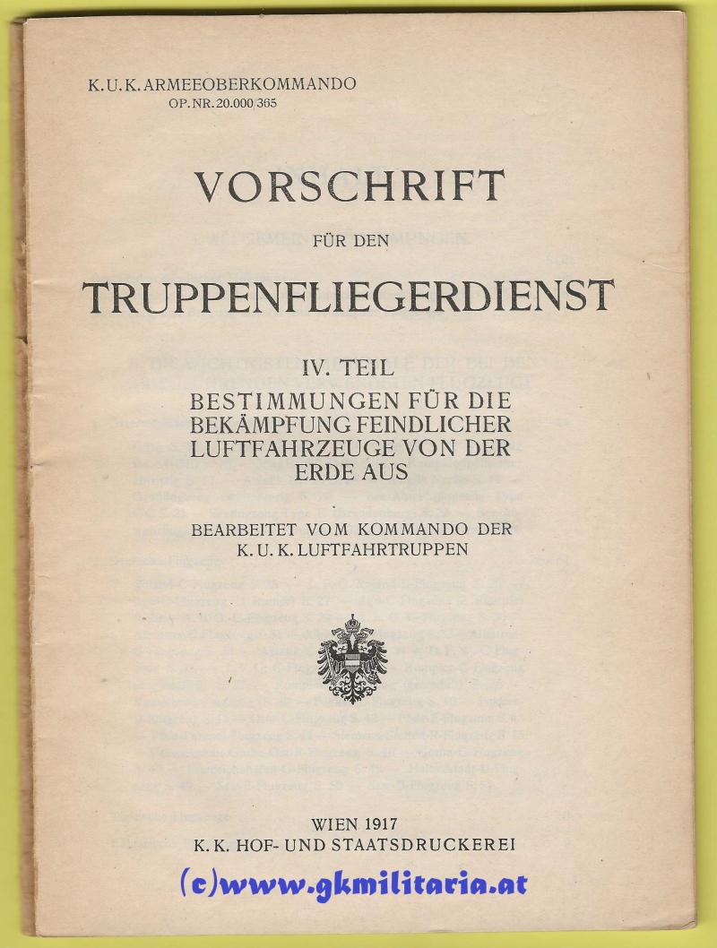 k.u.k. Luftfahrtruppe - Vorschrift für den Truppenfliegerdienst IV. Teil!!