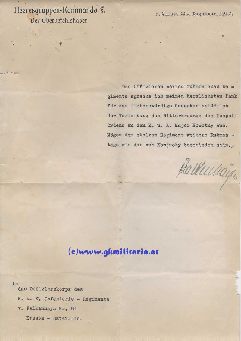 k.u.k. Papiernachlass Major Stanislaus Novotny I.R.81