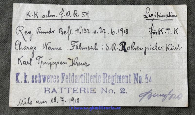 Konvolut Fähnrich Kurt Rothenspieler k.u.k. schweres Feld-Artillerie-Regiment Nr. 54 !! - WESTFRONT!!