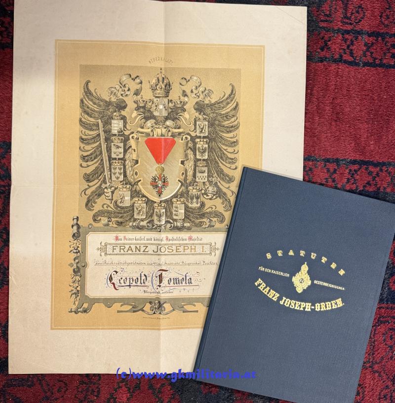 Gedenkblatt/Statuten Franz Joseph-Orden Leopold TOMOLA!!
