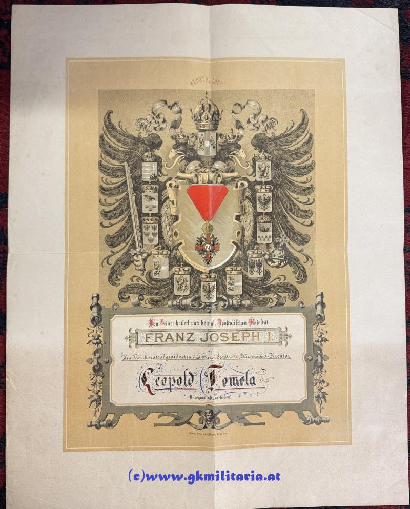 Gedenkblatt/Statuten Franz Joseph-Orden Leopold TOMOLA!!