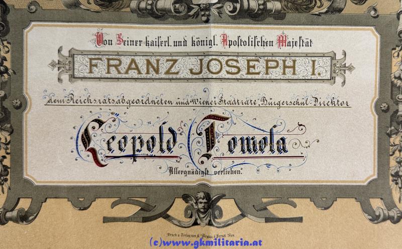Gedenkblatt/Statuten Franz Joseph-Orden Leopold TOMOLA!!