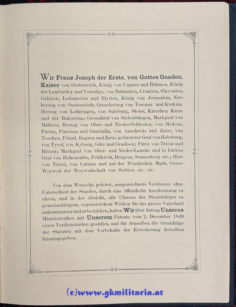 Gedenkblatt/Statuten Franz Joseph-Orden Leopold TOMOLA!!