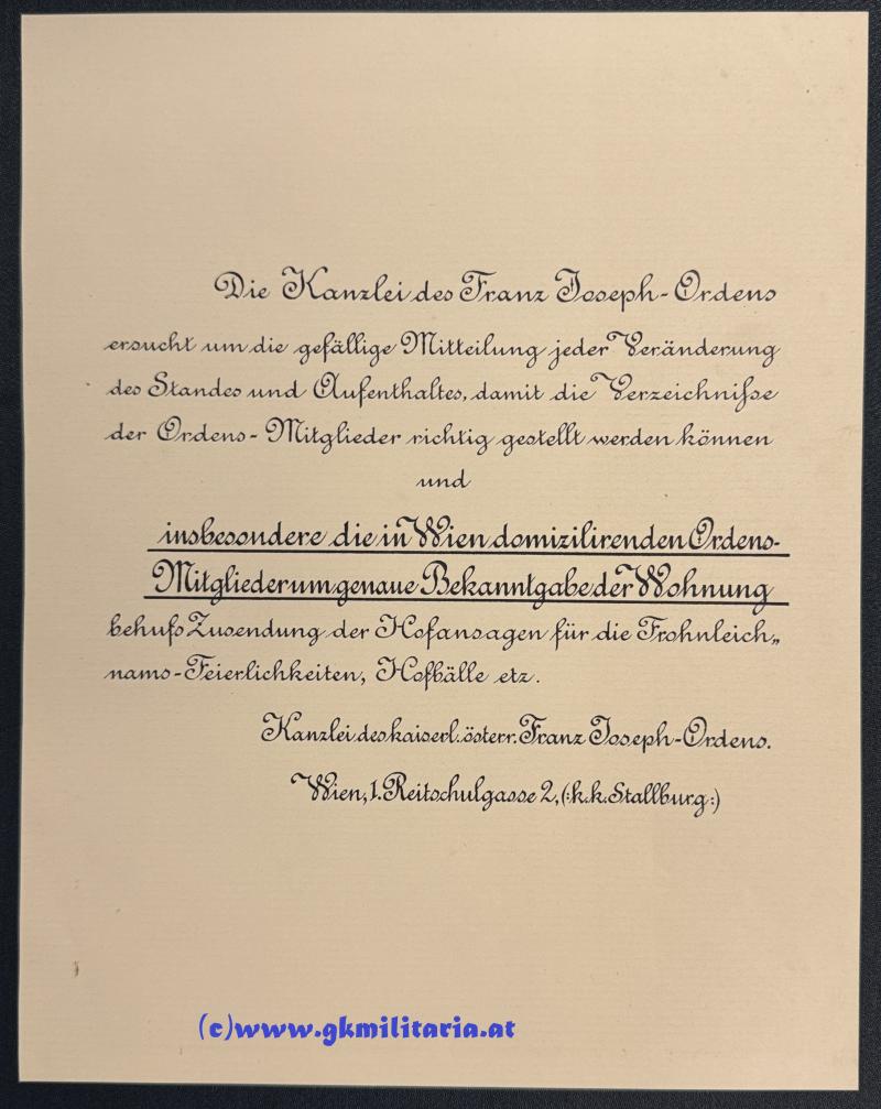 Gedenkblatt/Statuten Franz Joseph-Orden Leopold TOMOLA!!