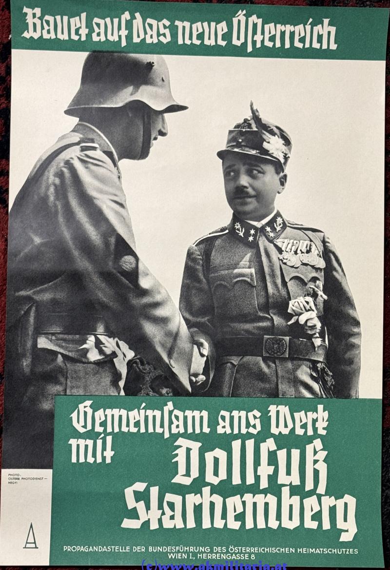 Plakat Österr. Heimwehr/Heimatschutz - Gemeinsam ans Werk mit DOLLFUSS u. STARHEMBERG !!