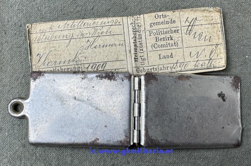 k.u.k. Legitimation/Erkennungsmarke k.u.k. Artllieriezeugs-Abteilung Wien! - Krakau!