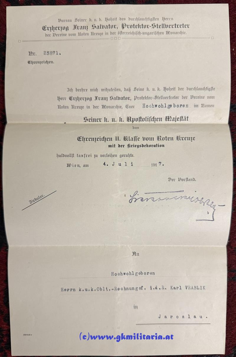 Nachlass Familie Oberleutnant VRABLIK Inf. Reg. 3 - Rotes Kreuz!