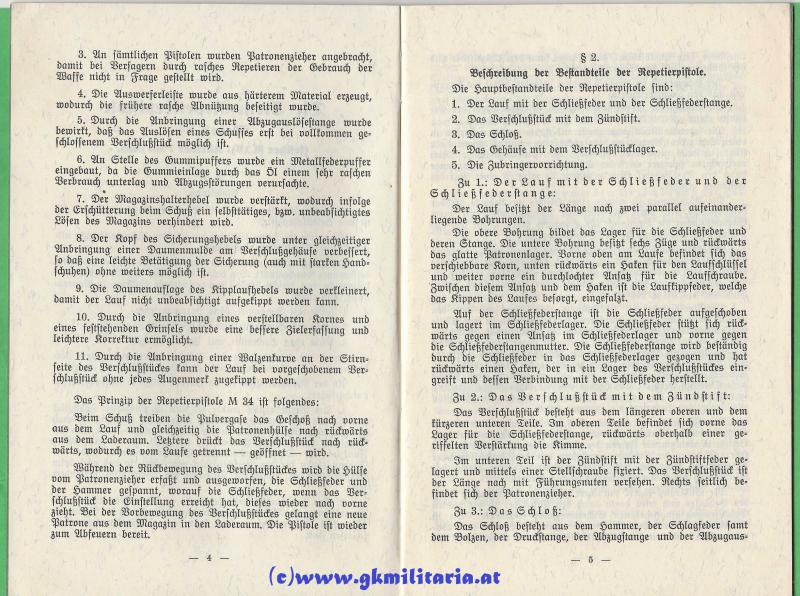 Instruktion über die Einrichtung und Verwendung der STEYR Repetierpistole Modell 34 (mit Kipplauf) - Bundespolizei-Direktion Wien 1936 !!