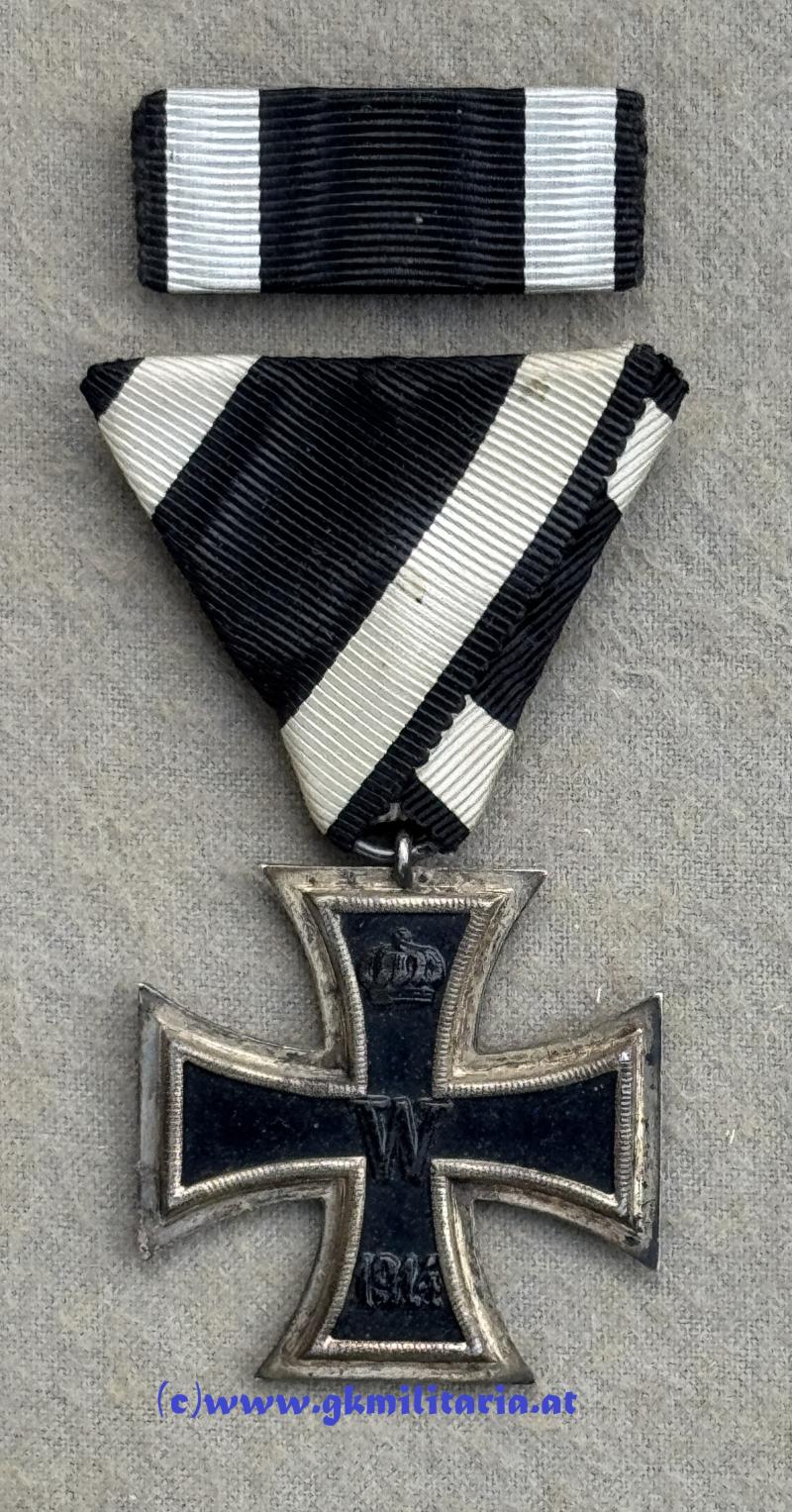 Preussisches Eisernes Kreuz 2. Klasse 1914 mit Bandspange!! Österr. Trageweise !