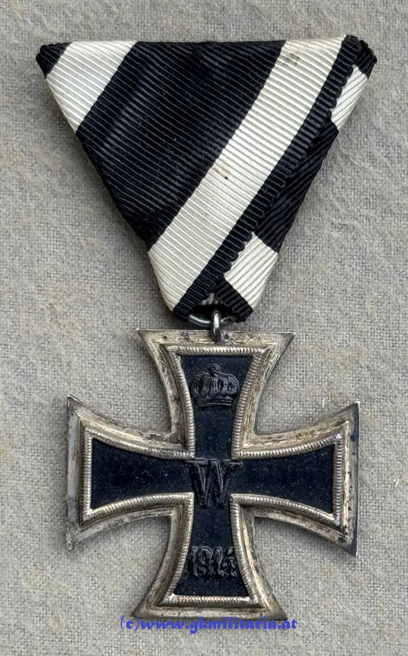 Preussisches Eisernes Kreuz 2. Klasse 1914 mit Bandspange!! Österr. Trageweise !