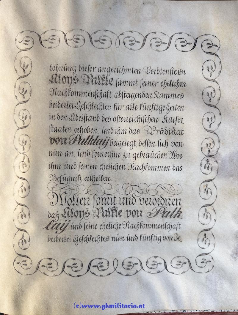 k.u.k. Adelsdiplom 1815 für Aloys Palkle von Palklay - Kaiser Franz I. von Österreich 1815 - Polen - Warschau - Salzverschleiss Direction Wieliczka!!