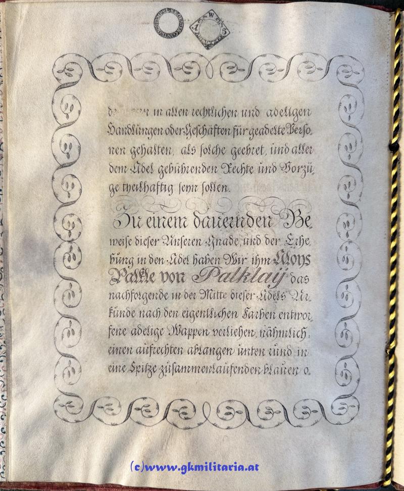 k.u.k. Adelsdiplom 1815 für Aloys Palkle von Palklay - Kaiser Franz I. von Österreich 1815 - Polen - Warschau - Salzverschleiss Direction Wieliczka!!