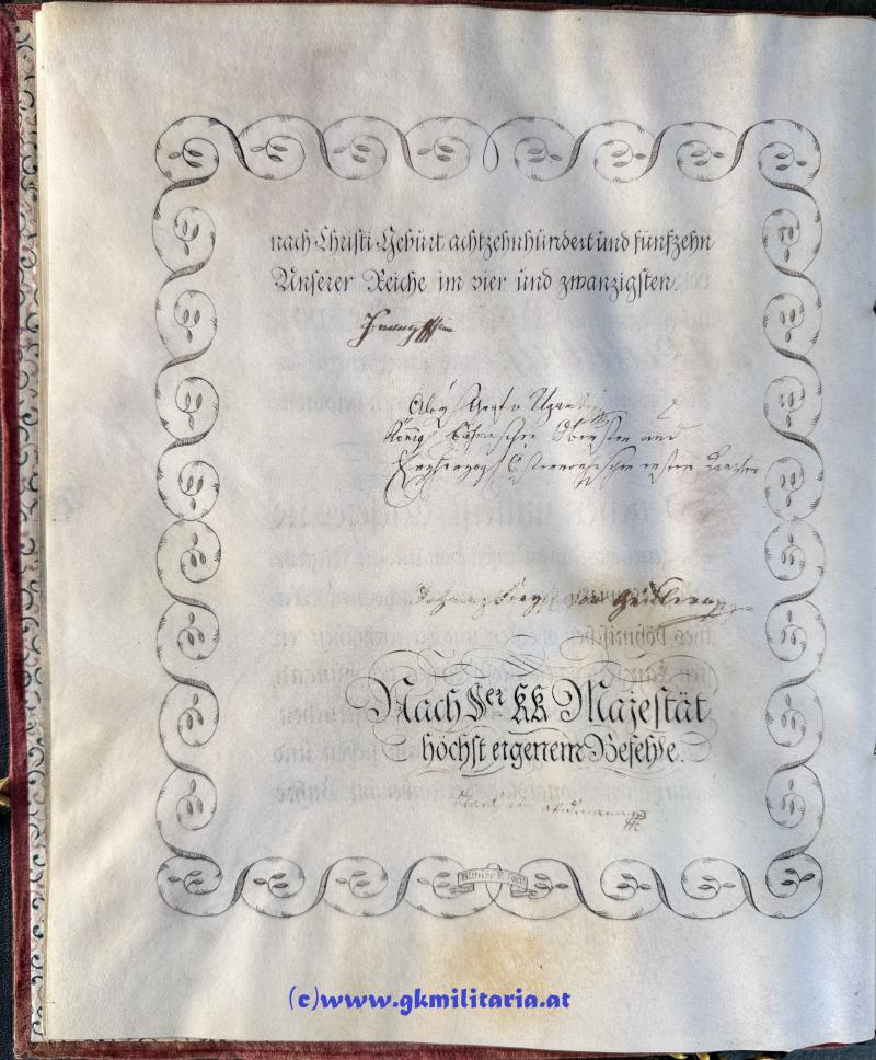 k.u.k. Adelsdiplom 1815 für Aloys Palkle von Palklay - Kaiser Franz I. von Österreich 1815 - Polen - Warschau - Salzverschleiss Direction Wieliczka!!