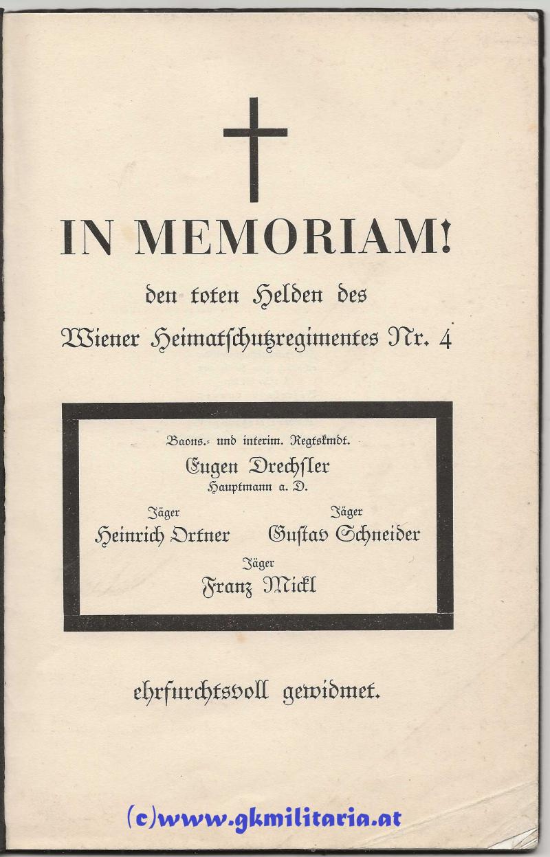 Gedenkschrift Wiener Heimatschutzregiment Nr. 4 - 19II34 - Bürgerkrieg 1934!!