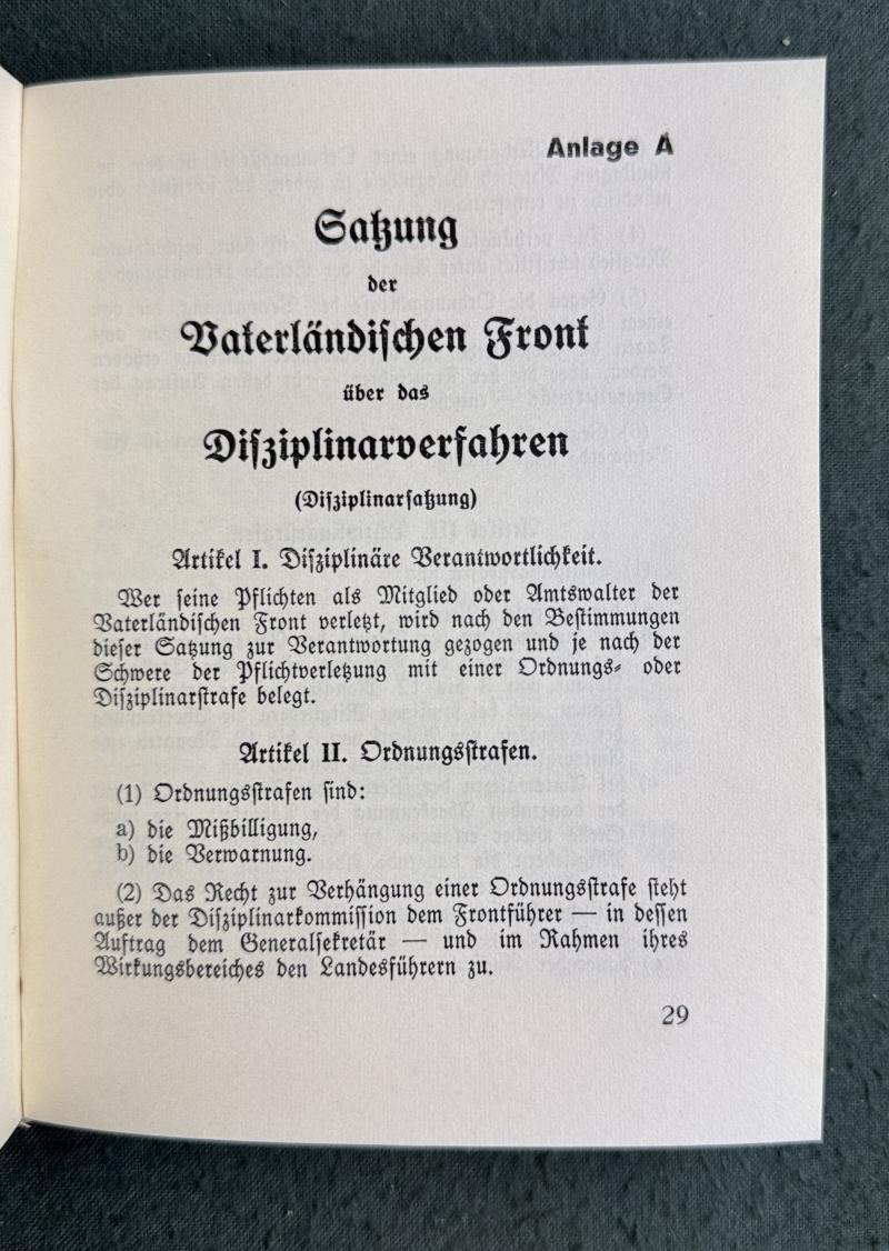Dienstbuch + Satzung der Vaterländischen Front - Hauptgruppe der V.F. SINABELKIRCHEN, Bez. Gleisdorf Stmk.!!