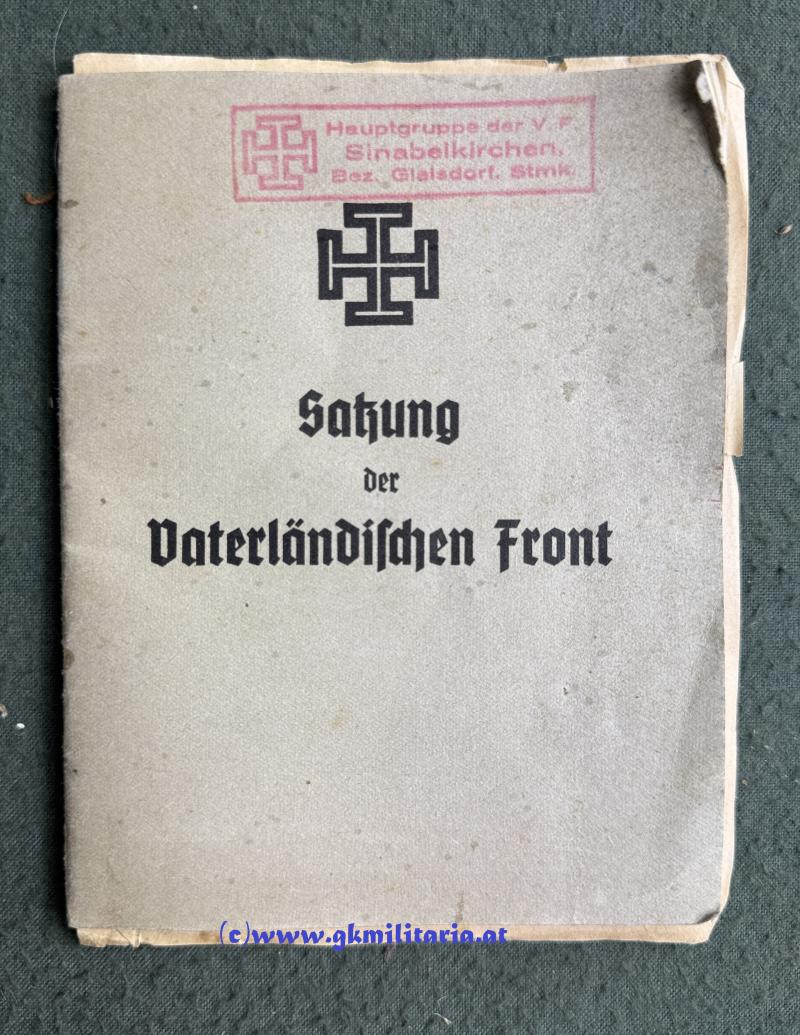 Dienstbuch + Satzung der Vaterländischen Front - Hauptgruppe der V.F. SINABELKIRCHEN, Bez. Gleisdorf Stmk.!!
