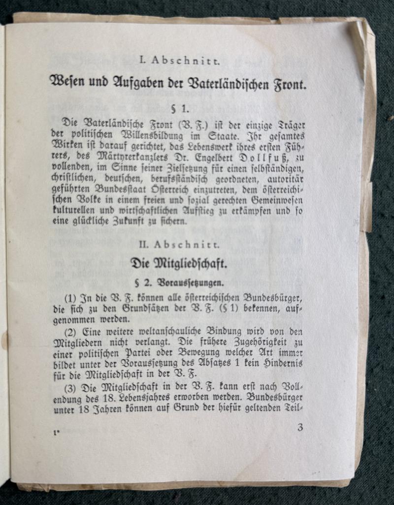 Dienstbuch + Satzung der Vaterländischen Front - Hauptgruppe der V.F. SINABELKIRCHEN, Bez. Gleisdorf Stmk.!!
