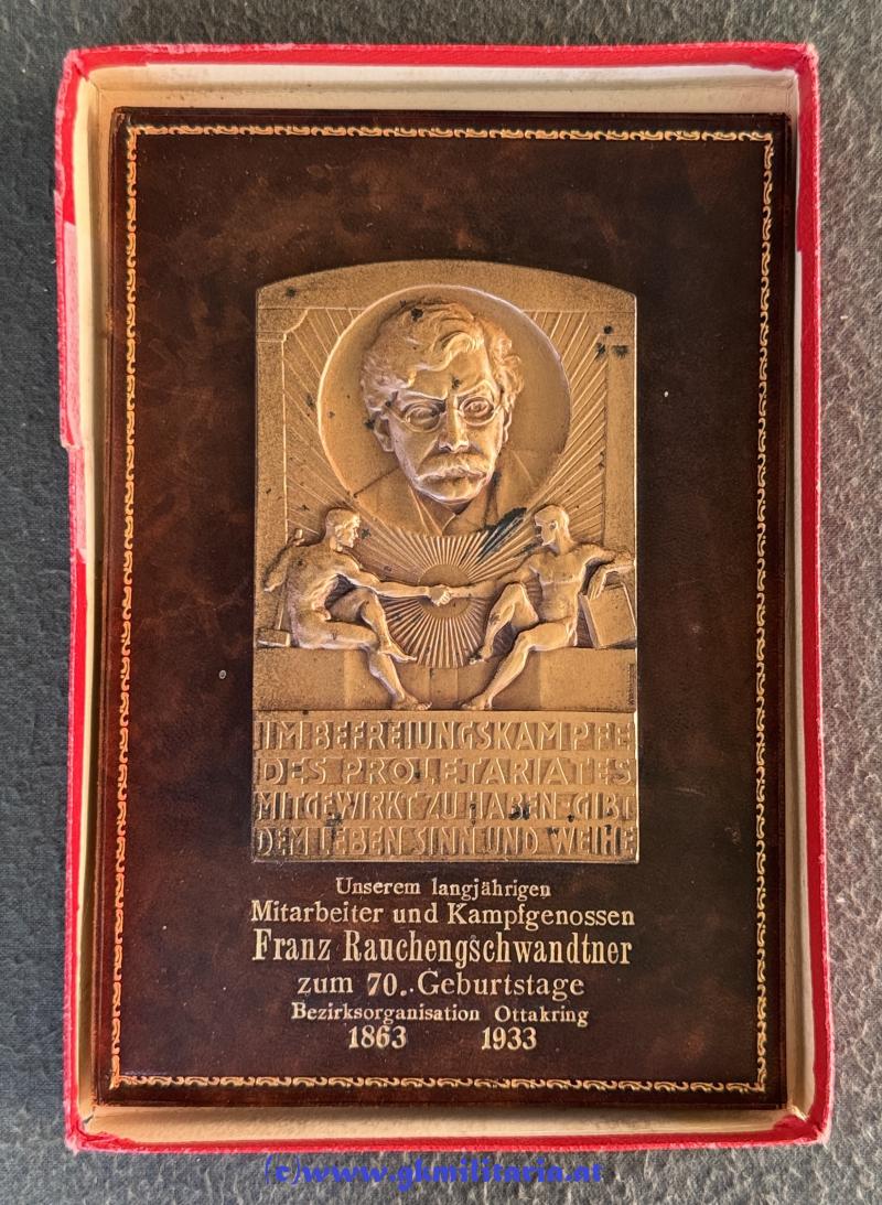 Viktor Adler Plakette 1933 - SDAP - 1. Republik! - Sehr selten!