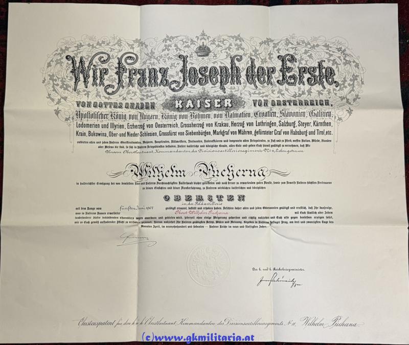 k.u.k. Oberst-Patent FML Wilhelm Pucherna Kmdt. Divisions-Artilllerieregiment Nr. 11!!