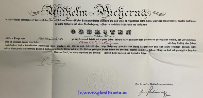 k.u.k. Oberst-Patent FML Wilhelm Pucherna Kmdt. Divisions-Artilllerieregiment Nr. 11!!