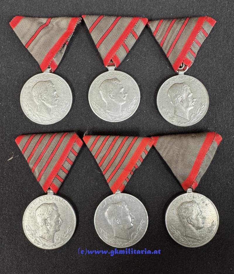6er Satz Verwundetenmedaille Kaiser Karl I. - MINT!