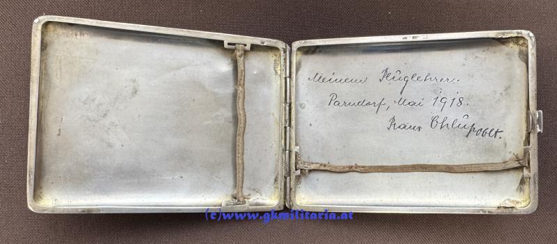 k.u.k. Zigarettentabatiere k.u.k. Luftfahrtruppe - Beobachter u. Feldpilot Oblt. Chlup Franz ! Flek 7 Parndorf!!