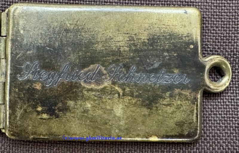 Kapsel für Legitimation k.u.k. Kriegsmarine - Bootsmannsmaat k.u.k. Seeflieger Siegfried Schnetzer !! - mit Gravur!! - RAR!