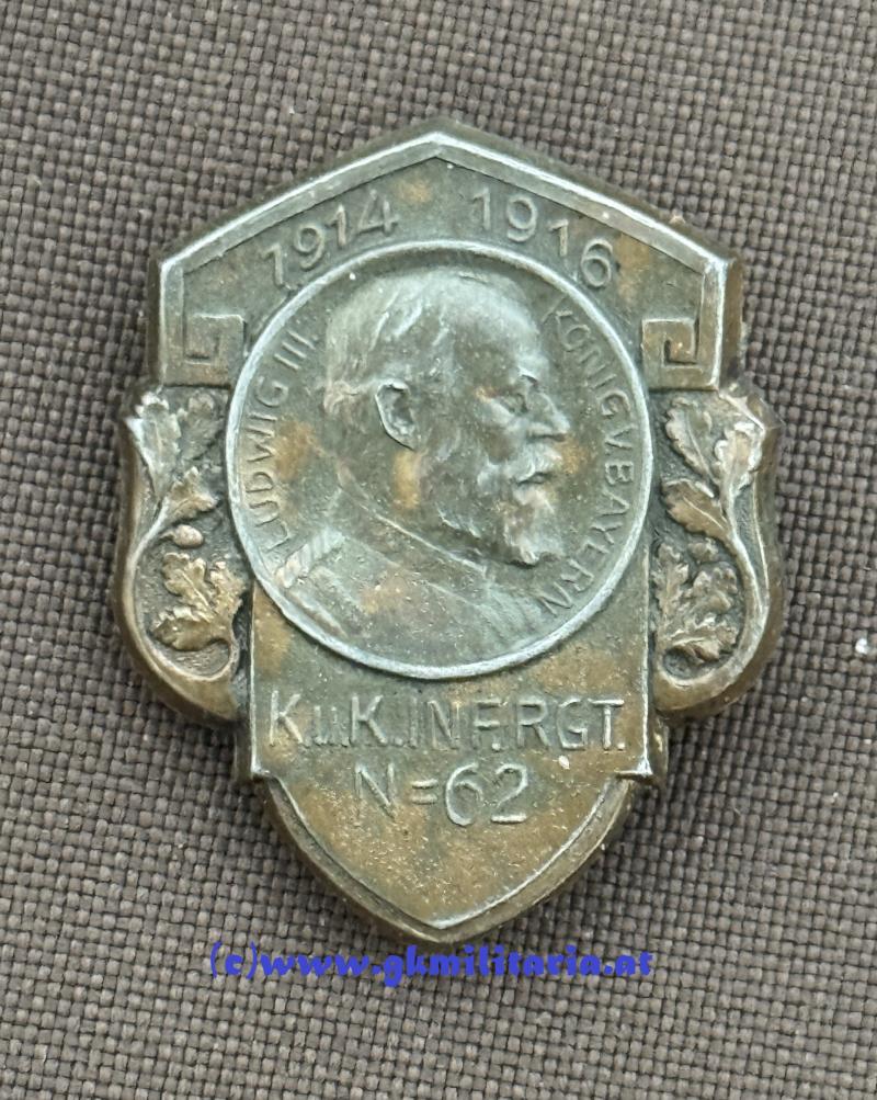 k.u.k. Kappenabzeichen Infanterie-Regiment Nr. 62 - 1914-1916!!
