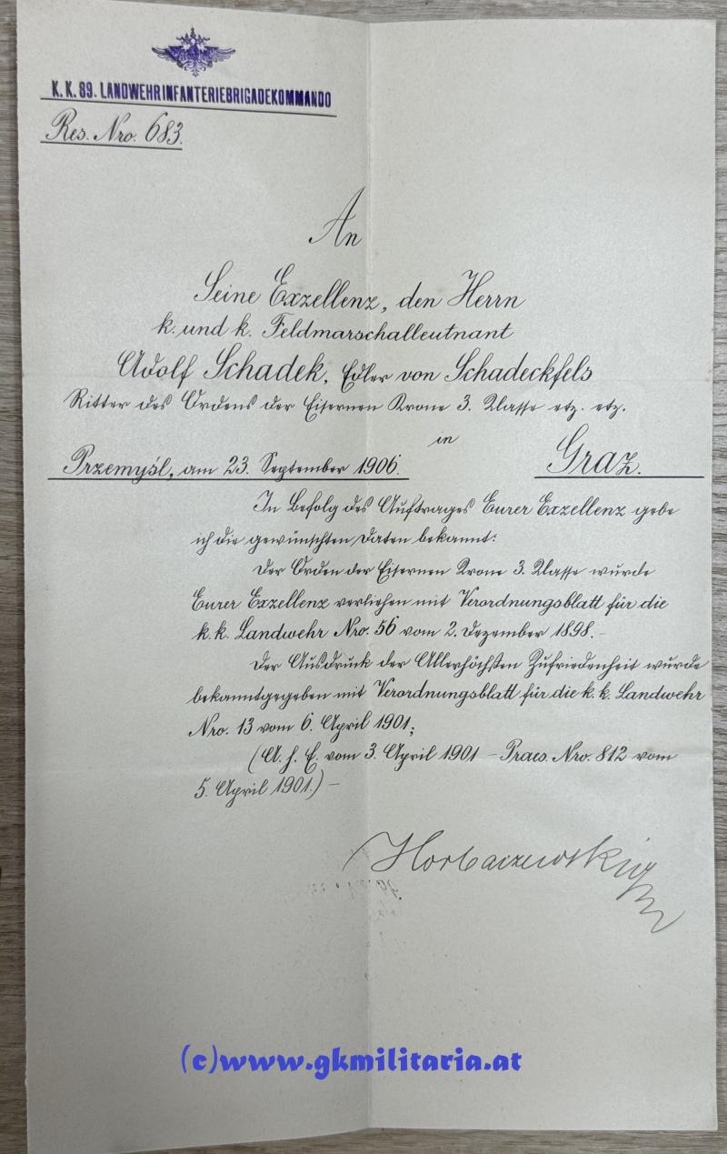Mehr Fotos: Großer Urkundennachlass Feldmarschallleutnant Adolf Schadek Edler von Schadeckfels - Kmdt. Landwehr-Infanterie-Brigade in Przemysl!!