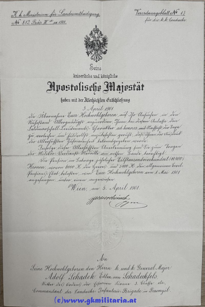 Mehr Fotos: Großer Urkundennachlass Feldmarschallleutnant Adolf Schadek Edler von Schadeckfels - Kmdt. Landwehr-Infanterie-Brigade in Przemysl!!