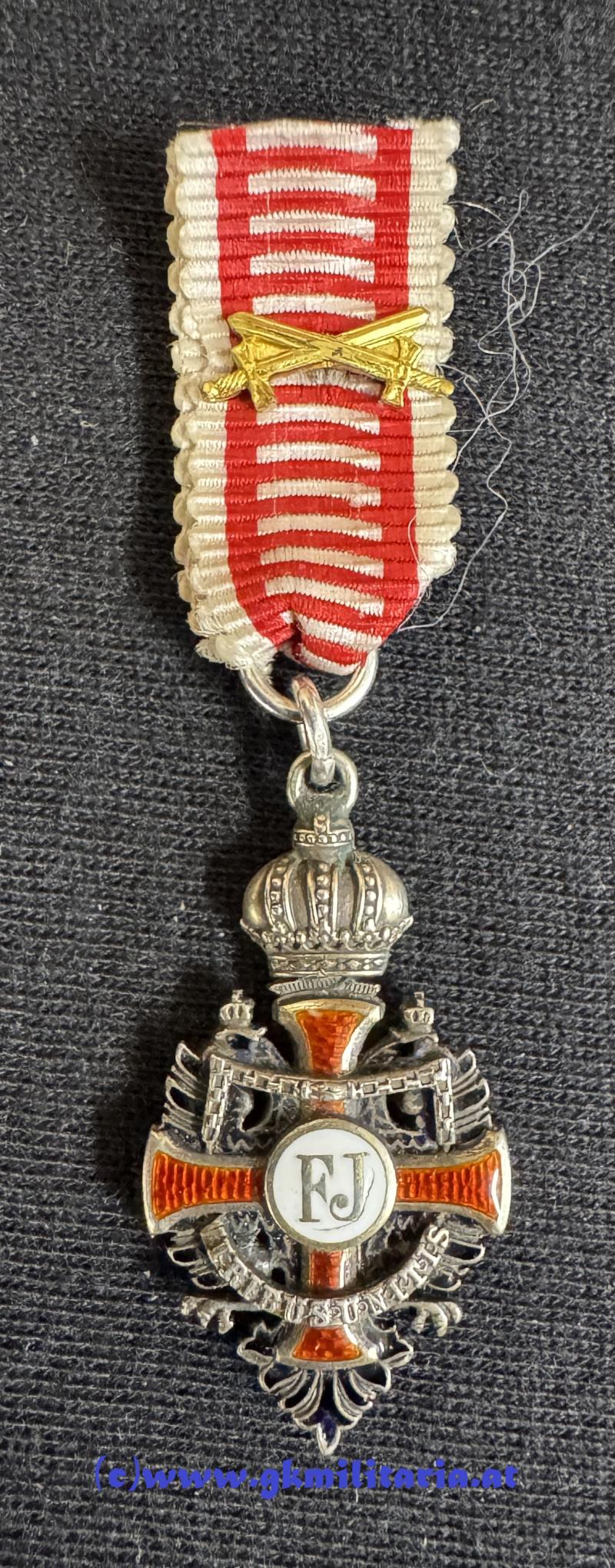 k.u.k. Franz Joseph-Orden Ritterkreuz Miniatur - SILBER!