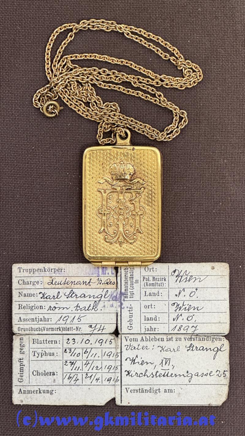 k.u.k. Erkennungsmarke für Offiziere - Leutnant Karl Strangl - k.u.k. Sanitätsabteilung Nr. I. !!