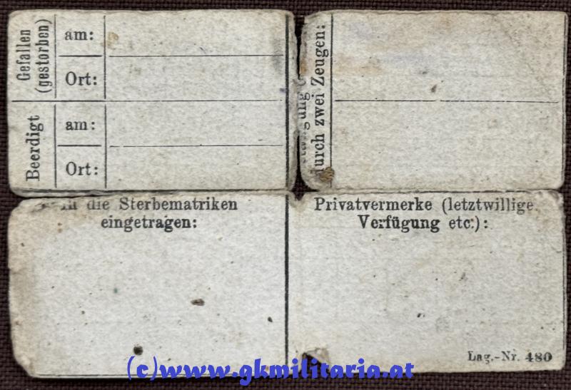 k.u.k. Erkennungsmarke für Offiziere - Leutnant Karl Strangl - k.u.k. Sanitätsabteilung Nr. I. !!