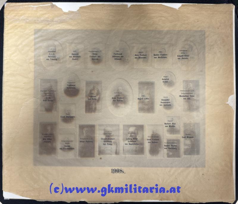 k.u.k. Portrait mit sehr hohen Offizieren - FZM Freiherr von Bolfras,FZM Ritter von Schwitzer, FZM Ritter von Steinitz, FML Littke usw. - 1908!!