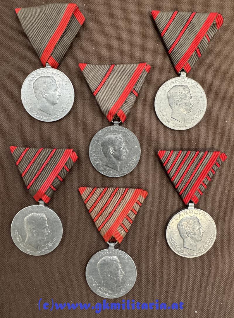 6er Satz Verwundetenmedaille Kaiser Karl I. !!