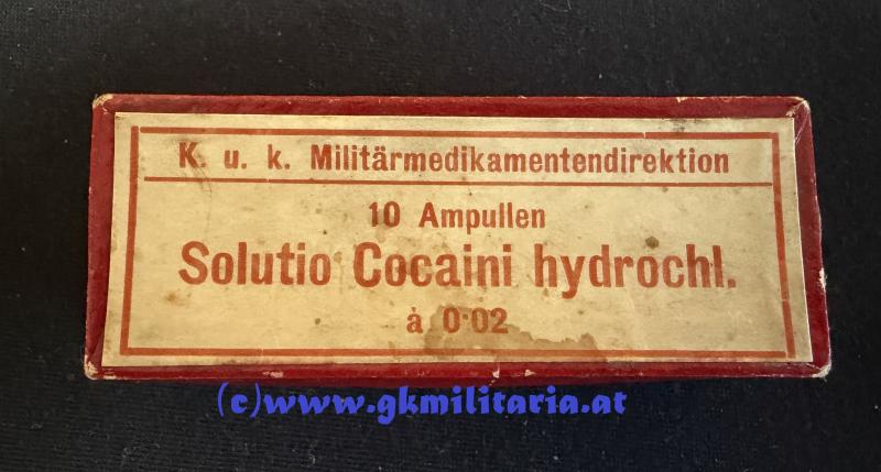 k.u.k. Militärmedikamentendirektion - Schachtel 10 Ampullen Kokain