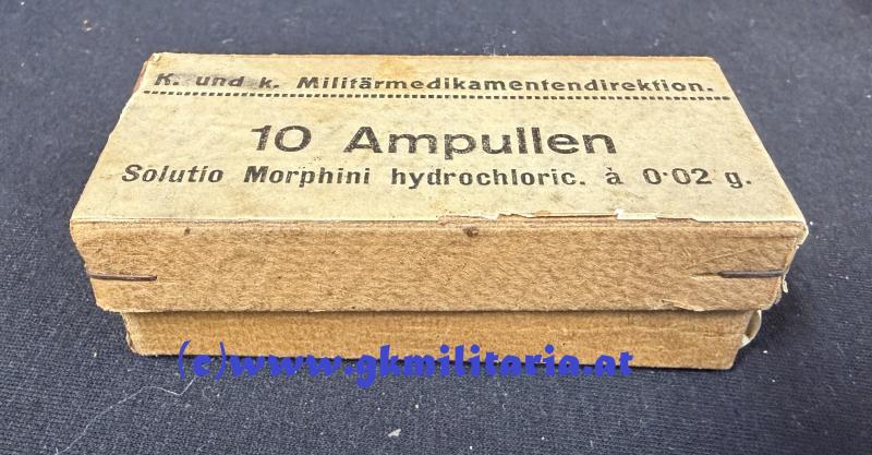 k.u.k. Militärmedikamentendirektion - Schachtel 10 Ampullen Morphium