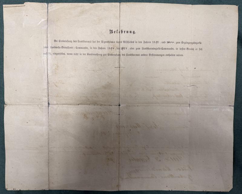 k.u.k. Landwehr-Abschied Landwehrmann Josef Wasmeier k.u.k. 26. Feldjäger-Bataillon und K.k. Landwehr-Bataillon Nr. Wels Nr. 7 !!