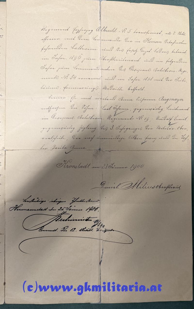 Weitere Fotos: königl. ungarisches Adels-Diplom zugunsten von Oberst Daniel MILIUS VON RASTICEVO Kmdt. Divisions-Artillerie-Regimentes Nr. 34 !!