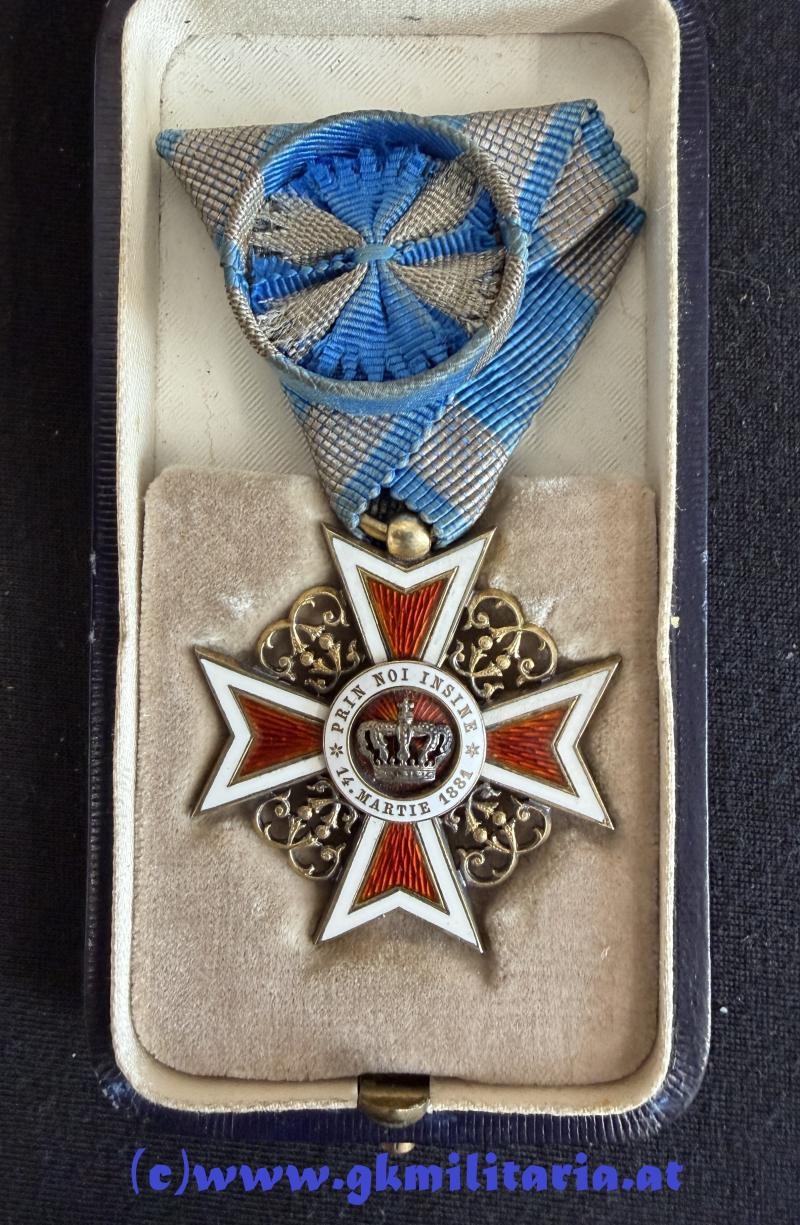 Orden der Krone von Rumänien Offizierskreuz im Etui - 1. Modell Silber - Österreichische Fertigung Karl Fleischhacker um 1910!