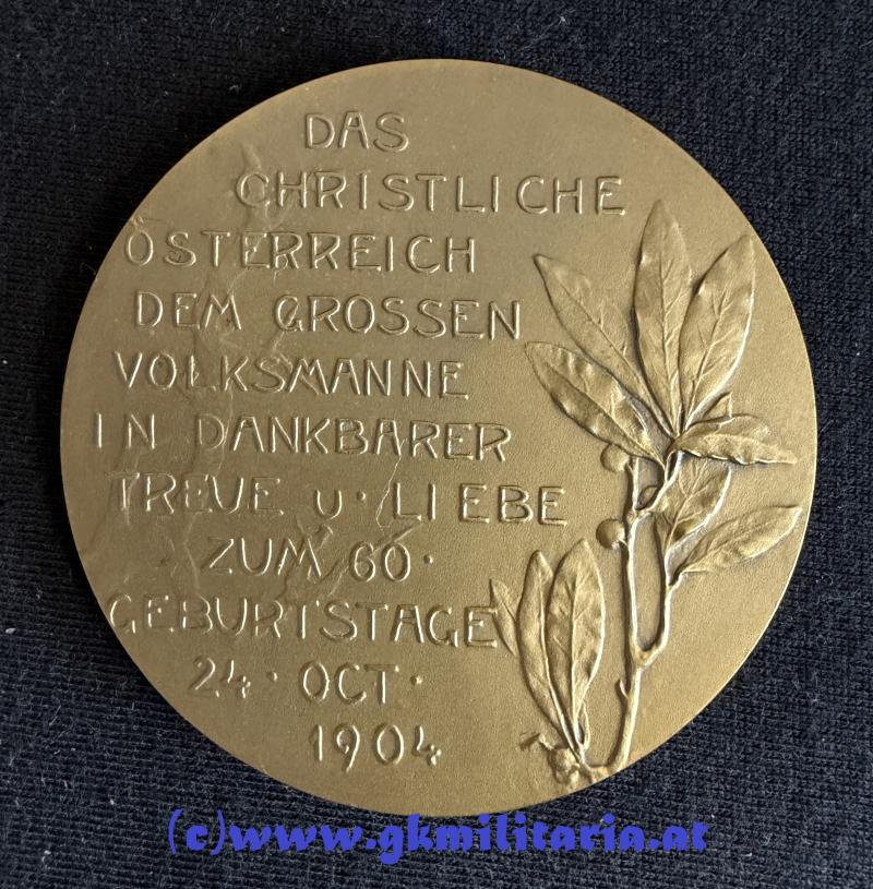 k.u.k. Medaille - 60. Geburtstag Bürgermeister Dr. Karl Lueger im Etui - 1904!!