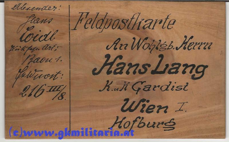 Feldpostkarte aus Holz handgezeichnet -