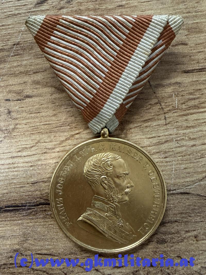 k.u.k. Goldene Tapferkeitsmedaille 4. Modell Kaiser Franz Joseph I. 3. Typ 1866-1917!! Bronze vergoldet!!